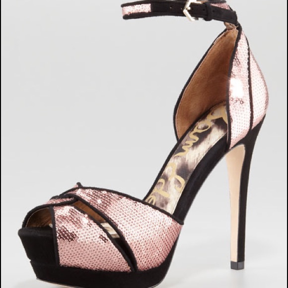 Sam Edelman PAISLEY Sequin Ankle Strap Platform - Rose Gold Pink Size 8 - Picture 9 of 11